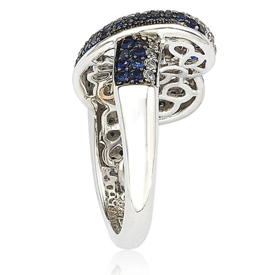 Suzy Levian Sapphire And Diamond In Sterling Silver And 18k Gold Love Knot Ring In Blue