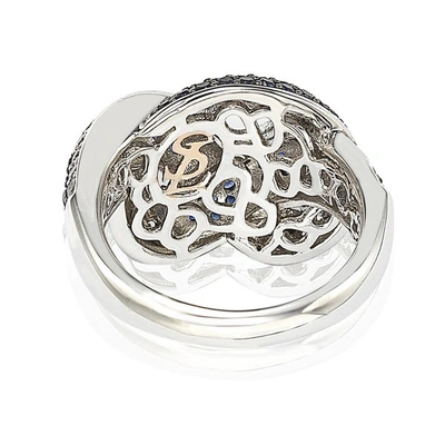 Suzy Levian Sapphire And Diamond In Sterling Silver And 18k Gold Love Knot Ring In Blue