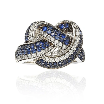 Suzy Levian Sapphire And Diamond In Sterling Silver And 18k Gold Love Knot Ring In Blue