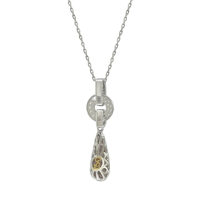 Suzy Levian Sterling Silver Pink Sapphire And Diamond Accent Pave Tear Drop Pendant