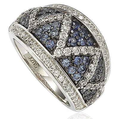 Shop Suzy Levian Sterling Silver And 18k Gold Sapphire And Diamond Pave Zig Zag Ring In Blue