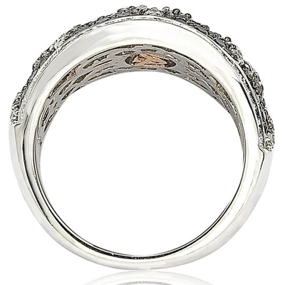 Suzy Levian Sterling Silver And 18k Gold Sapphire And Diamond Pave Zig Zag Ring In Blue