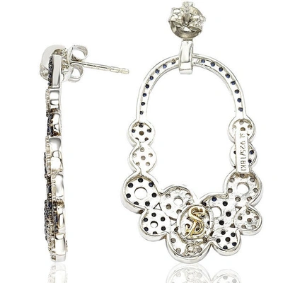 Suzy Levian Sterling Silver And 18k Gold Sapphire And Diamond Multi-circle Earrings In Blue