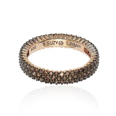 Suzy Levian Rose Sterling Silver Micro-pave Brown Cubic Zirconia Eternity Band