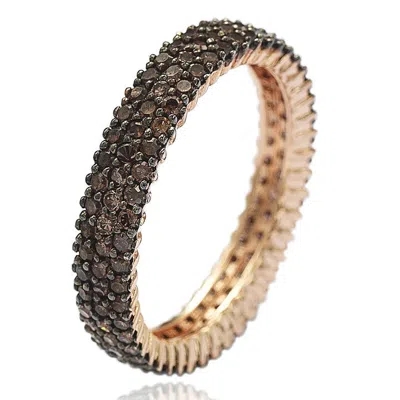Suzy Levian Rose Sterling Silver Micro-pave Brown Cubic Zirconia Eternity Band