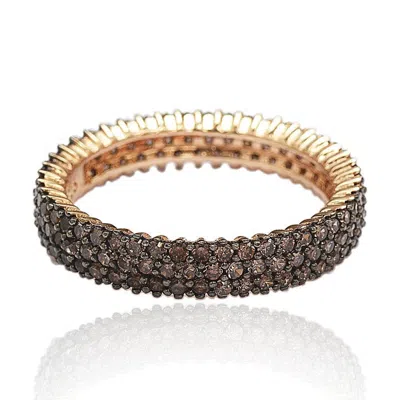 Suzy Levian Rose Sterling Silver Micro-pave Brown Cubic Zirconia Eternity Band