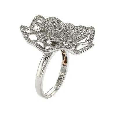 Suzy Levian Micro Pave Sterling Silver Cubic Zirconia Flower Ring In White