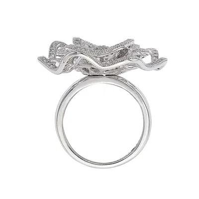 Suzy Levian Micro Pave Sterling Silver Cubic Zirconia Flower Ring In White