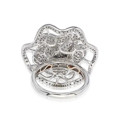 Suzy Levian Micro Pave Sterling Silver Cubic Zirconia Flower Ring In White