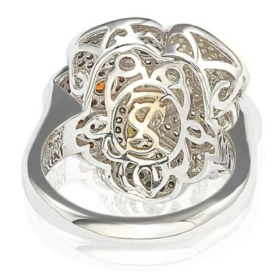 Suzy Levian Pave Cubic Zirconia Sterling Silver Multi-color Flower Ring