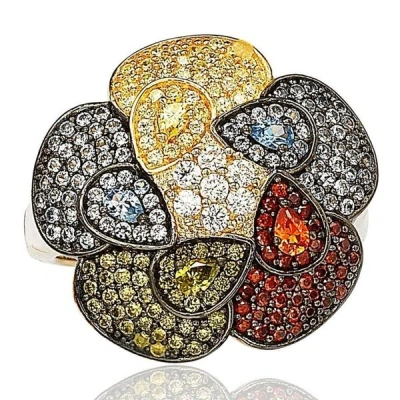 Suzy Levian Pave Cubic Zirconia Sterling Silver Multi-color Flower Ring