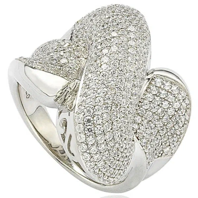 Suzy Levian Sterling Silver Cubic Zirconia Crossover X Ring In White