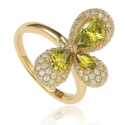 Shop Suzy Levian Gold Plated Sterling Silver Triple Green Pear Cubic Zirconia Abstract Flower Ring