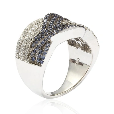 Suzy Levian Crossover Blue And White Sapphire Sterling Silver Ring