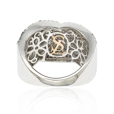 Suzy Levian Crossover Blue And White Sapphire Sterling Silver Ring