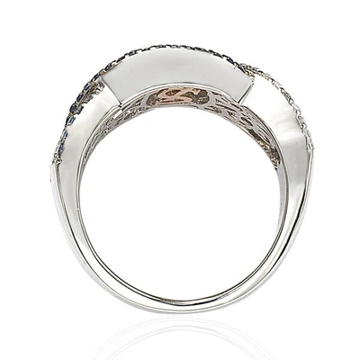 Suzy Levian Crossover Blue And White Sapphire Sterling Silver Ring