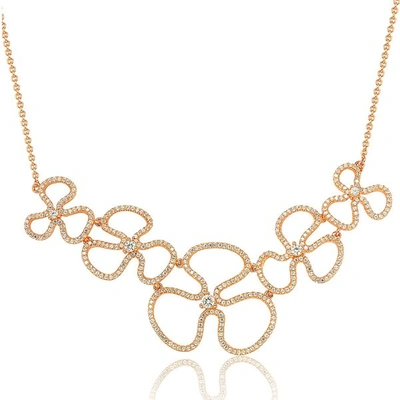 Suzy Levian Rosed Sterling Silver Cubic Zirconia Floral Thin Necklace In Pink