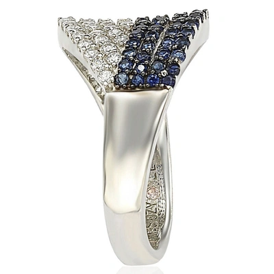 Suzy Levian Pave Cubic Zirconia Sterling Silver Weaving Blue And White Ring