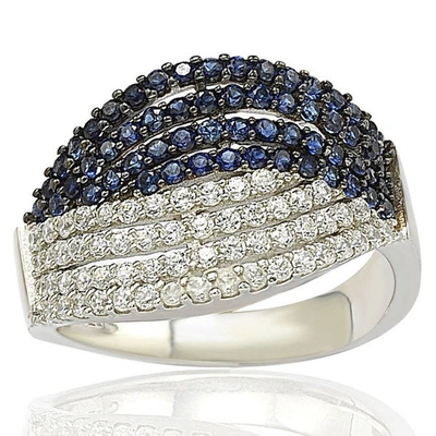 Suzy Levian Pave Cubic Zirconia Sterling Silver Weaving Blue And White Ring