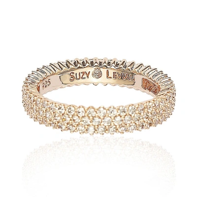Suzy Levian Rosed Sterling Silver Micro-pave White Cubic Zirconia Eternity Band In Pink