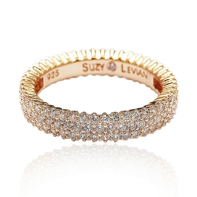 Suzy Levian Rosed Sterling Silver Micro-pave White Cubic Zirconia Eternity Band In Pink