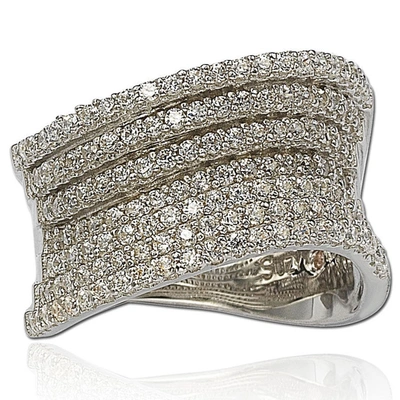 Suzy Levian Cubic Zirconia Sterling Silver Pave Wavy Crossing Ring In White