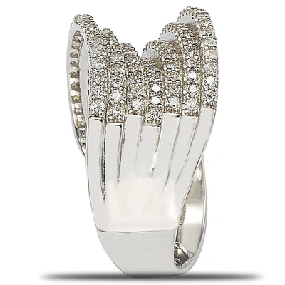 Suzy Levian Cubic Zirconia Sterling Silver Pave Wavy Crossing Ring In White