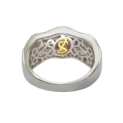 Suzy Levian Pink Sapphire And Diamond Accent In Sterling Silver Wavy Ring