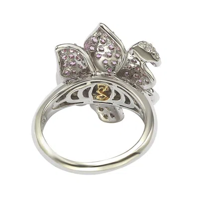 Suzy Levian Pink Sapphire And Diamond Accent In Sterling Silver Flower Petal Ring In Blue