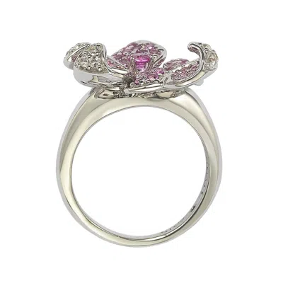 Suzy Levian Pink Sapphire And Diamond Accent In Sterling Silver Flower Petal Ring In Blue