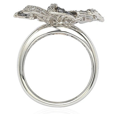 Suzy Levian Sapphire And Diamond In Sterling Silver Flower Ring In Blue