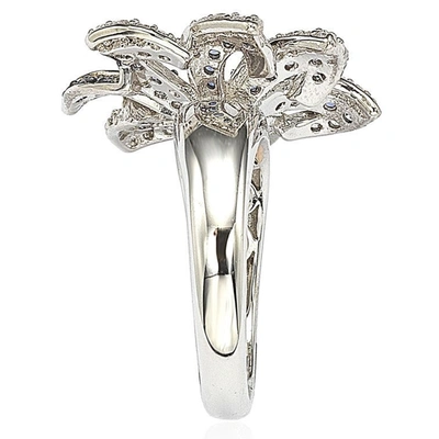 Suzy Levian Sapphire And Diamond In Sterling Silver Flower Ring In Blue