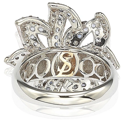 Suzy Levian Sapphire And Diamond In Sterling Silver Flower Ring In Blue