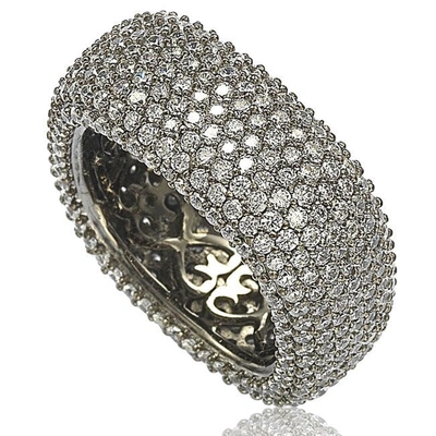 Suzy Levian Blackened Sterling Silver Cubic Zirconia Square Micro Pave Eternity Ring