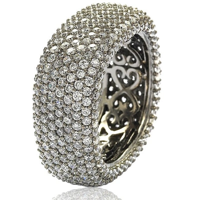 Suzy Levian Blackened Sterling Silver Cubic Zirconia Square Micro Pave Eternity Ring