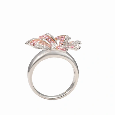 Shop Suzy Levian Pink Sapphire And Diamond In Sterling Silver Flower Ring