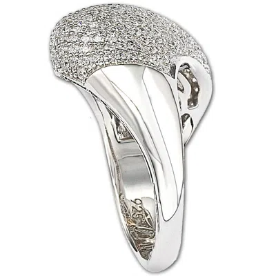 Suzy Levian Sterling Silver Pave Cubic Zirconia Diagonal Pave Ring In White