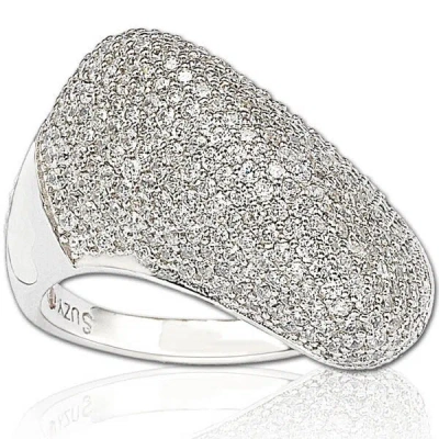 Suzy Levian Sterling Silver Pave Cubic Zirconia Diagonal Pave Ring In White