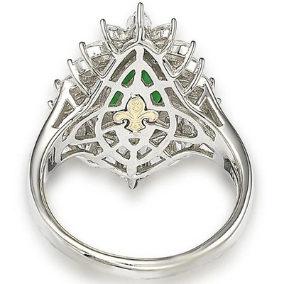Suzy Levian Sterling Silver And 18k Gold Simulated Emerald Ring In Green
