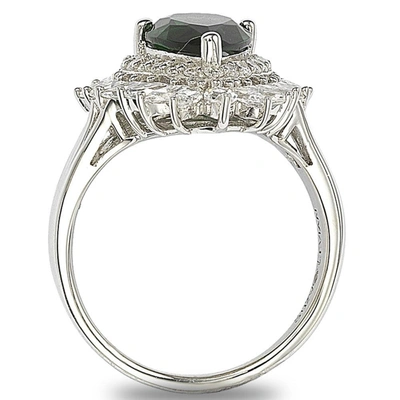 Suzy Levian Sterling Silver And 18k Gold Simulated Emerald Ring In Green