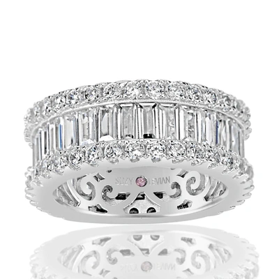 Suzy Levian Sterling Silver Cubic Zirconia White Baguette And Round Wide Eternity Band