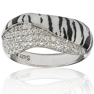 Suzy Levian Wild Side Sterling Silver Cubic Zirconia White Tiger Ring