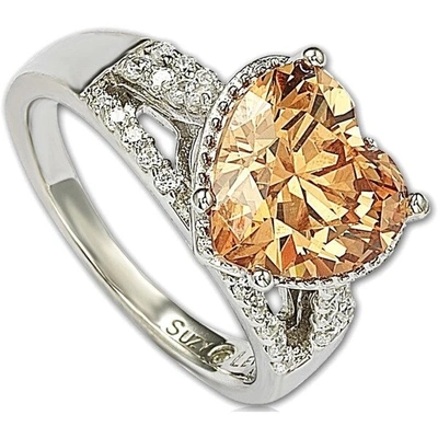 Shop Suzy Levian Sterling Silver Heart-shape Orange Cubic Zirconia Ring