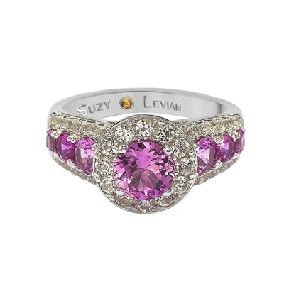 Suzy Levian Sterling Silver 3 3/5ct Tgw Pink Sapphire And Diamond Accent Engagement Ring In Pink