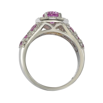 Suzy Levian Sterling Silver 3 3/5ct Tgw Pink Sapphire And Diamond Accent Engagement Ring In Pink