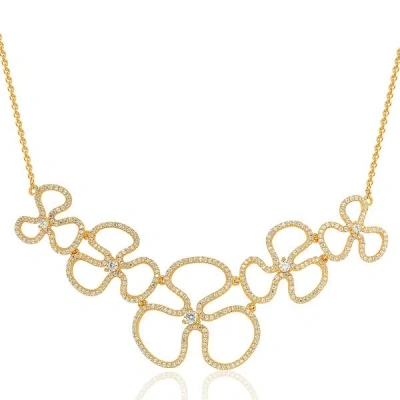 Suzy Levian Golden Sterling Silver Cubic Zirconia Floral Thin Necklace In Yellow