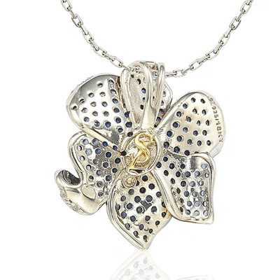 Suzy Levian Sapphire And Diamond Accent In Sterling Silver Pendant With 18" Chain In Blue