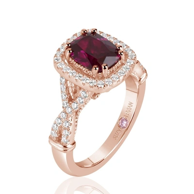 Suzy Levian Rose Sterling Silver Created Ruby And White Cubic Zirconia Engagement Ring In Red