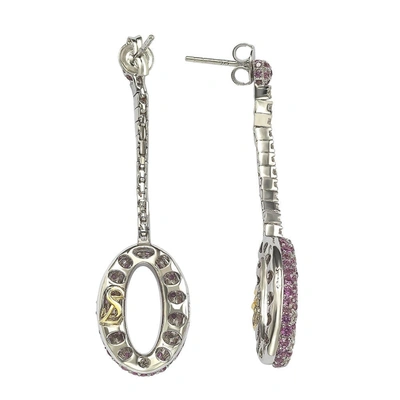 Suzy Levian Sterling Silver 4 2/3ct Tgw Pink Sapphire And Diamond Accent Pave Earrings In Pink