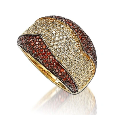 Suzy Levian Gold Plated Sterling Silver Red And White Cubic Zirconia Anniversary Ring In Yellow